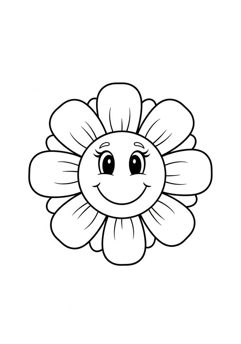 Divertida página para colorear de caras de flores