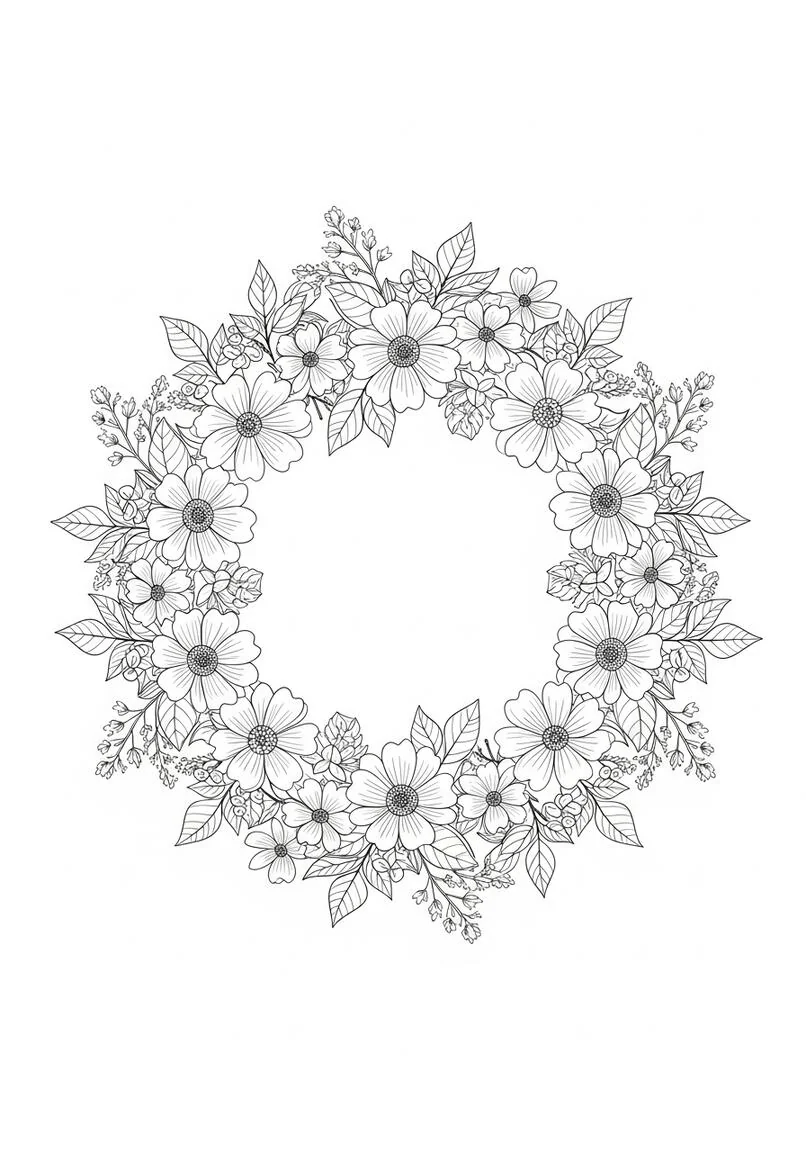 Página para colorear de círculos de flores