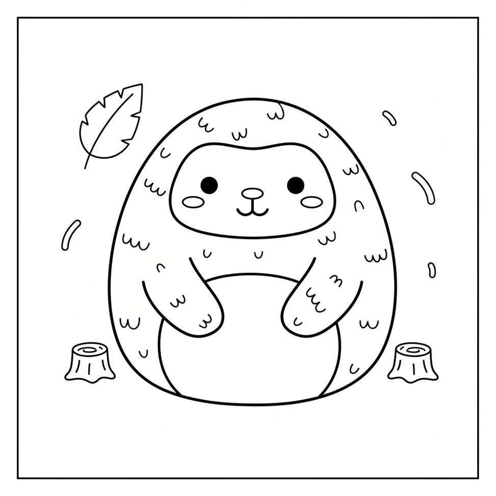 Página para colorear del bosque Squishmallow Bigfoot