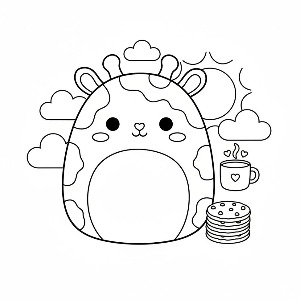 Página para colorear de Squishmallow de jirafa abrazable