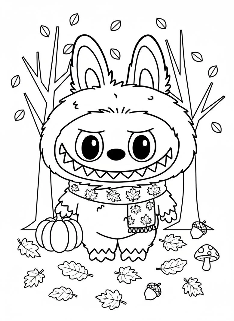 Labubu página para colorear de otoño