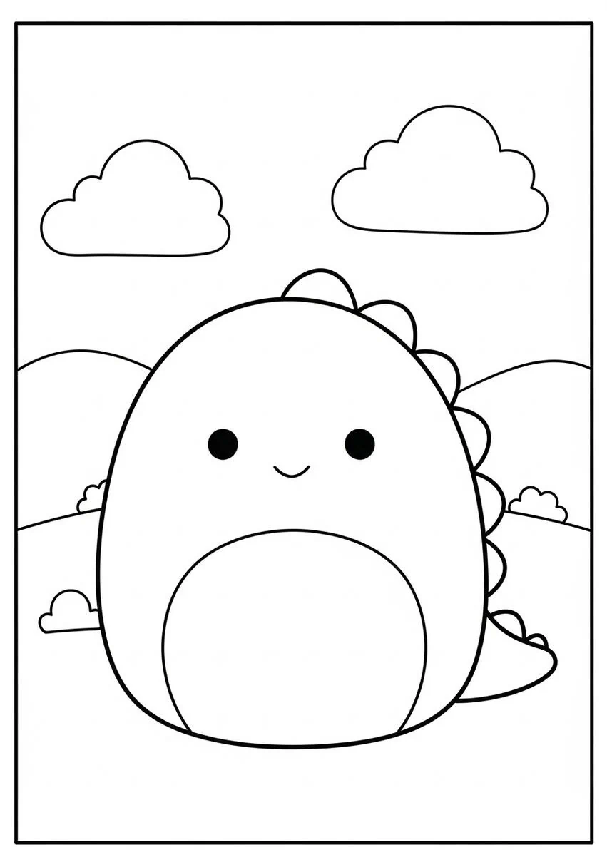 Página para colorear de dinosaurio Squishmallow