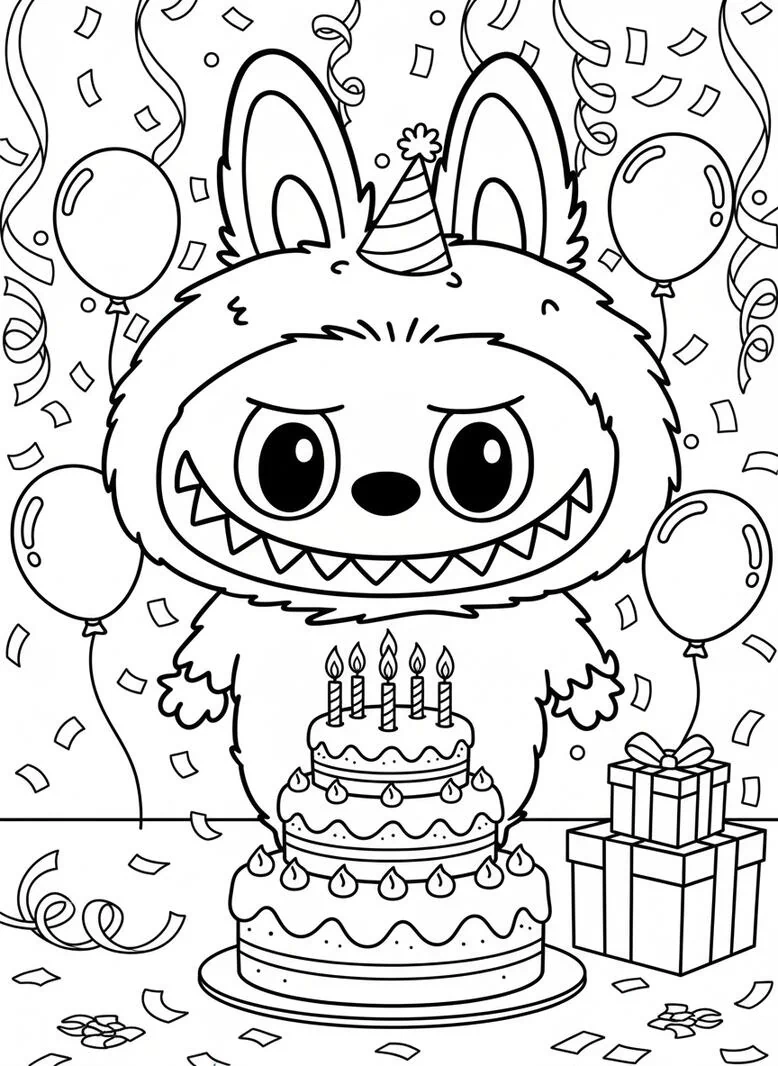 Labubu página para colorear fiesta de cumpleaños