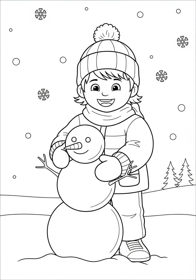 páginas para colorear de feliz día de nieve para niños