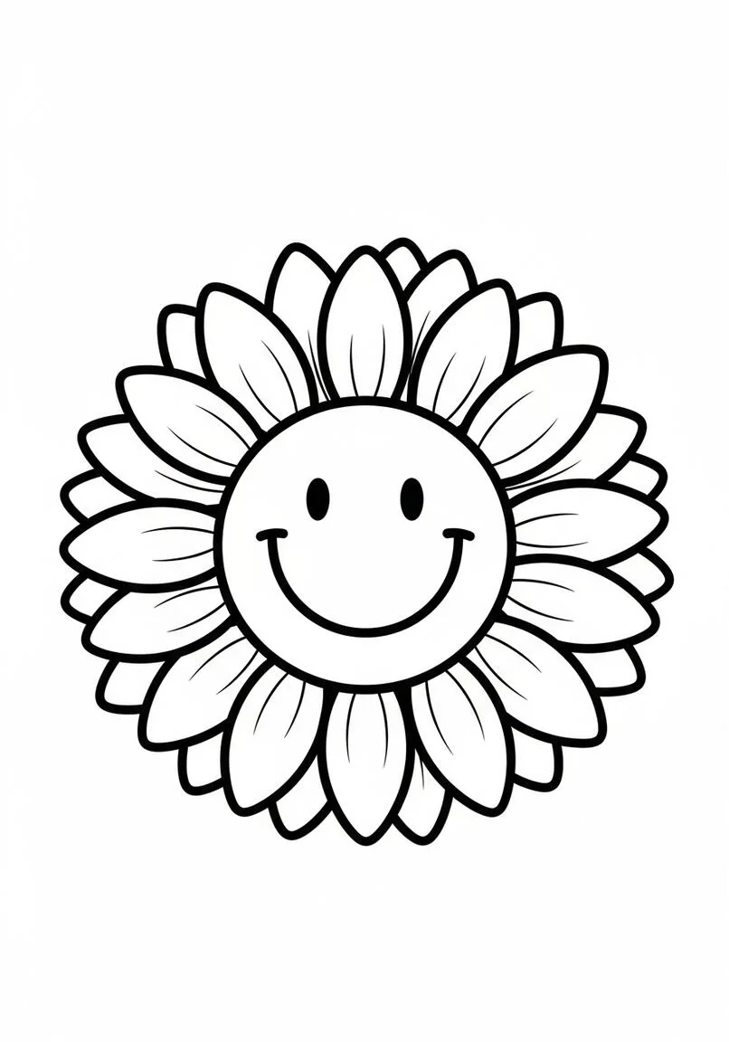 Página para colorear de girasol feliz