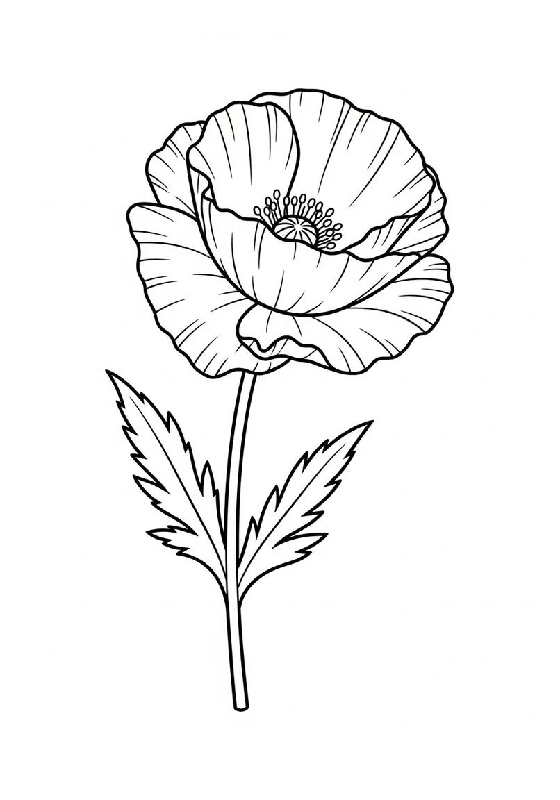 Página para colorear de flor de amapola