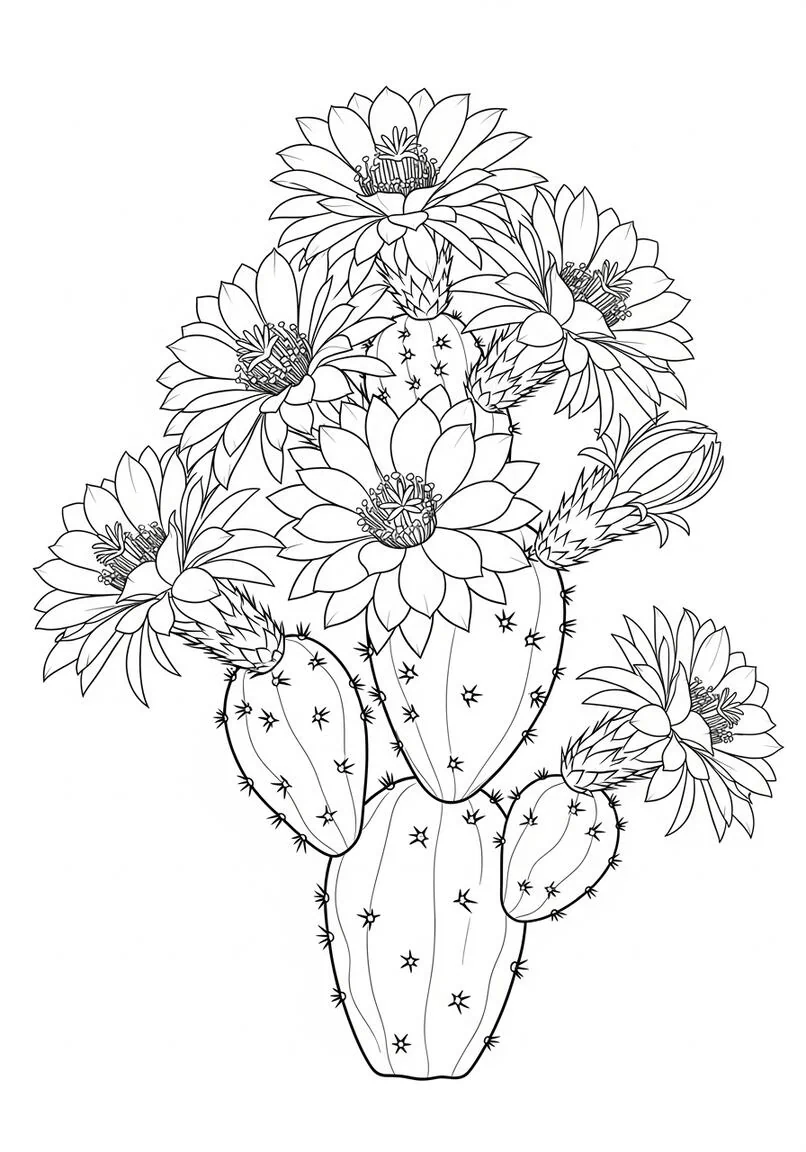 Página para colorear de floración de cactus