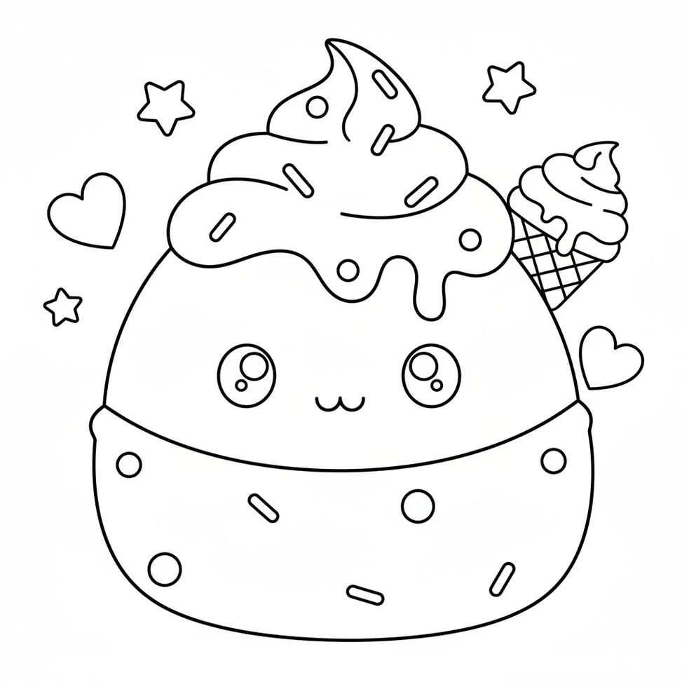 Página para colorear de Squishmallow con helado