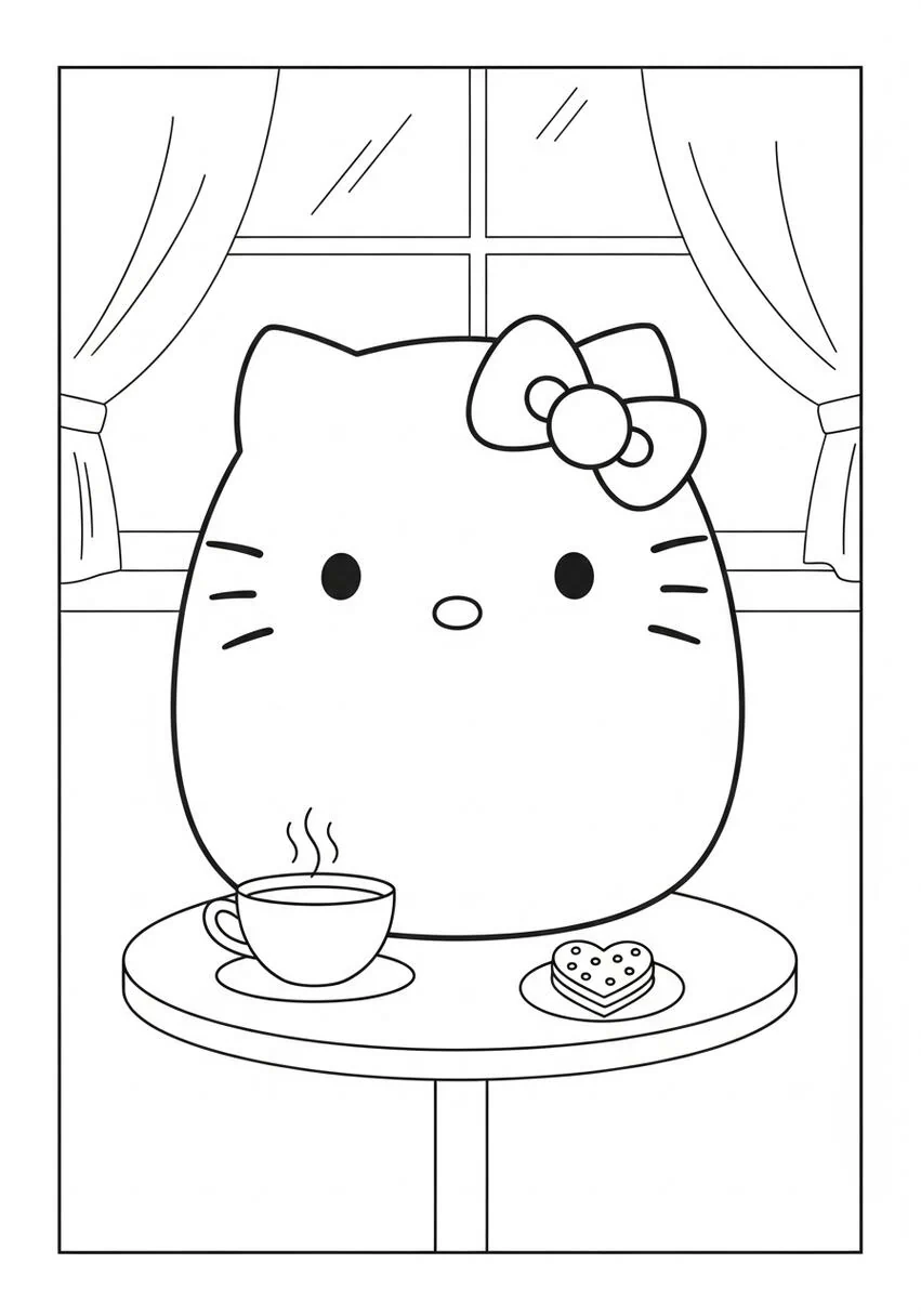 Escena del café Hello Kitty Squishmallow
