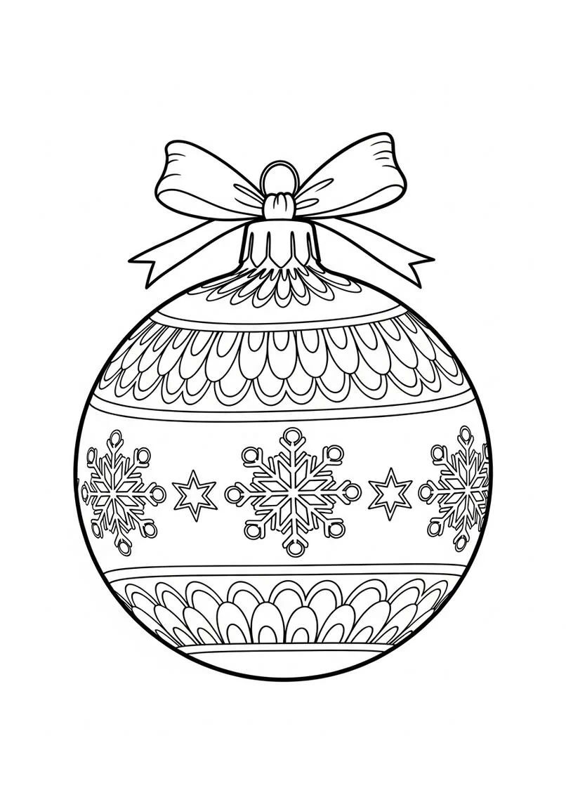 Página para colorear de diseño intrincado de adornos navideños