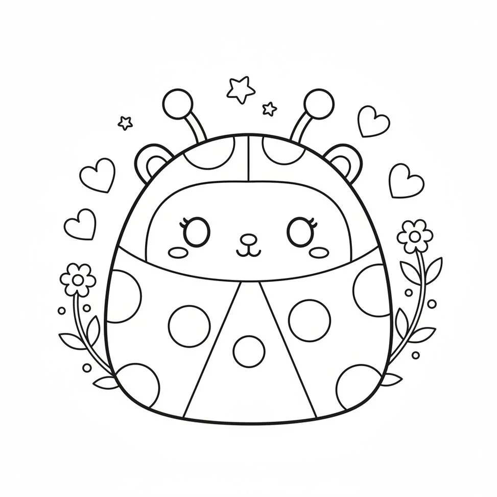 Página para colorear de juguete de peluche Ladybug Squishmallow