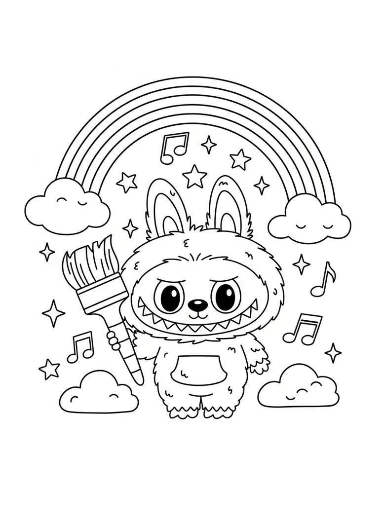 Labubu página para colorear arcoíris