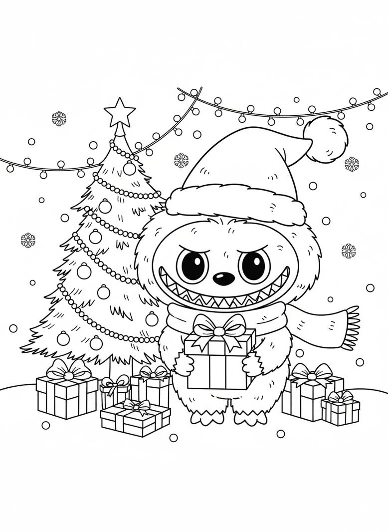 Labubu página para colorear de Navidad