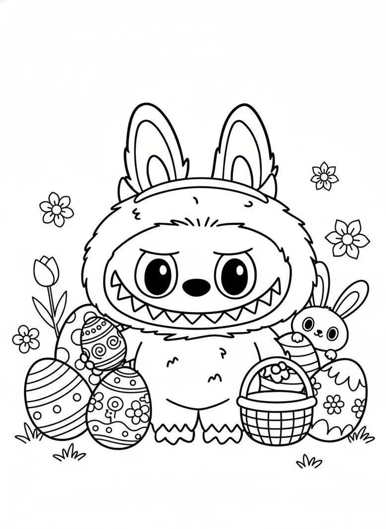 Labubu página para colorear de Pascua