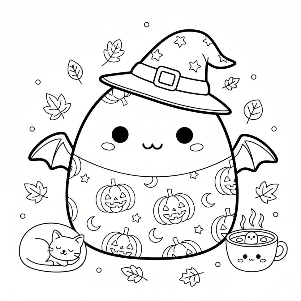 Linda página para colorear de Squishmallow de Halloween