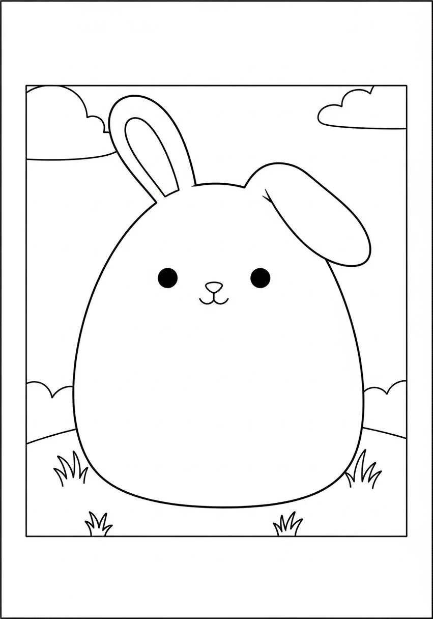Página para colorear del lindo personaje del conejito Squishmallow