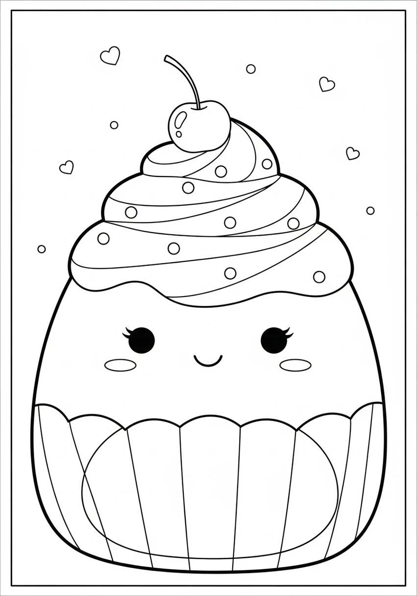 Página para colorear de cupcakes de malvavisco