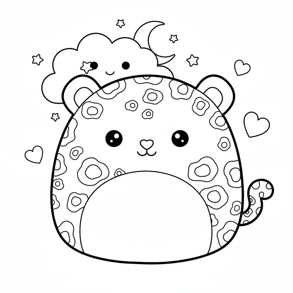 Página para colorear de peluche de leopardo Squishmallow