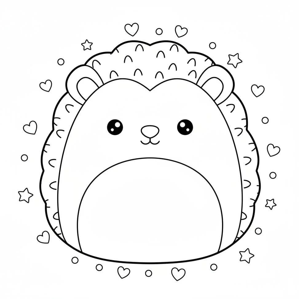 Página para colorear de peluche erizo Squishmallow