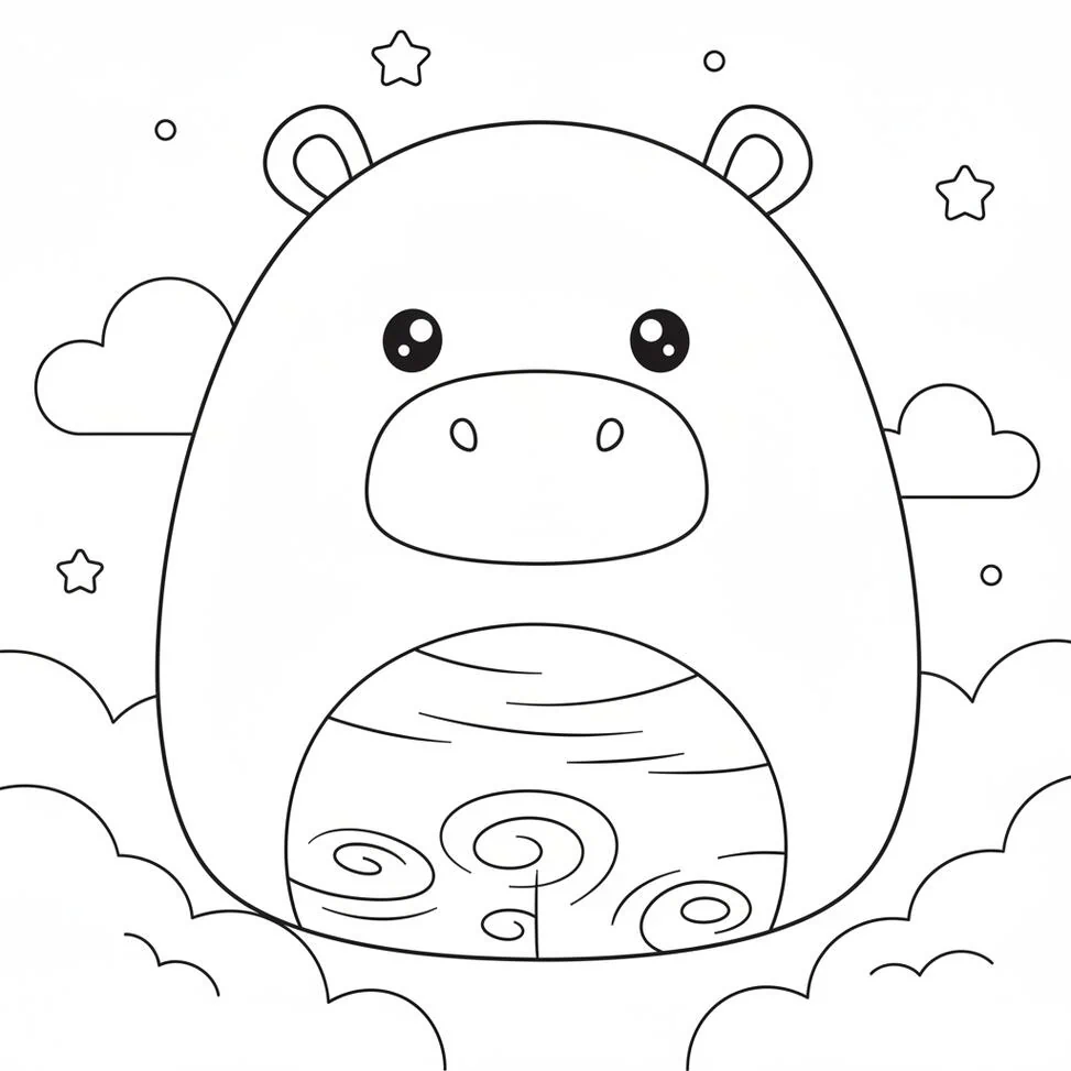Página para colorear de peluche Hipopótamo Squishmallow
