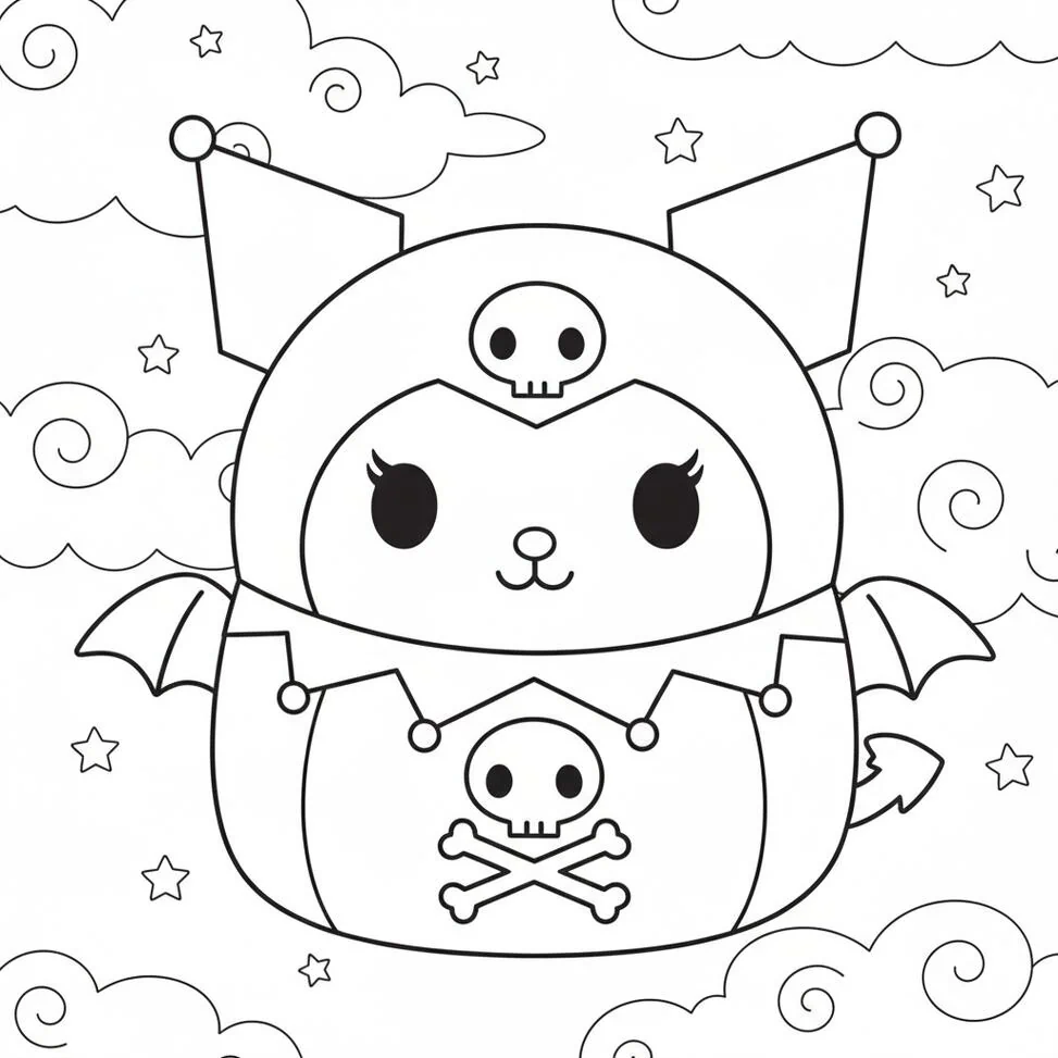 Página para colorear de peluche Kuromi Squishmallow