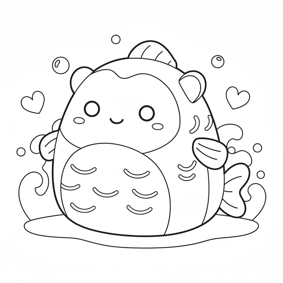 Página para colorear de peluche de malvavisco con forma de pez