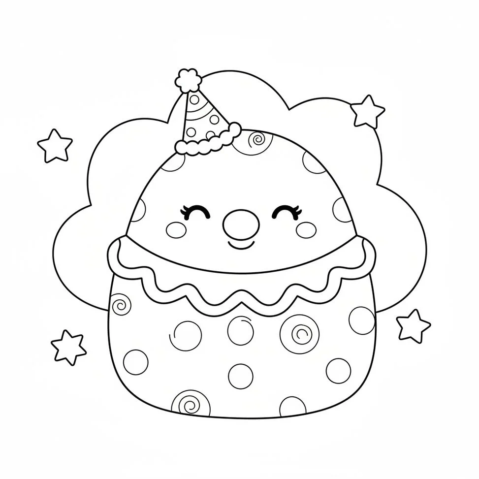 Página para colorear de Kimmi el Payaso Squishmallow