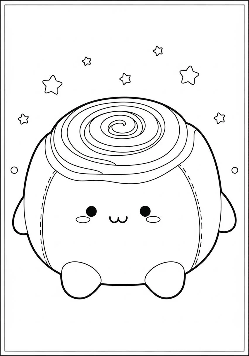 Página para colorear de rollo de canela y malvavisco