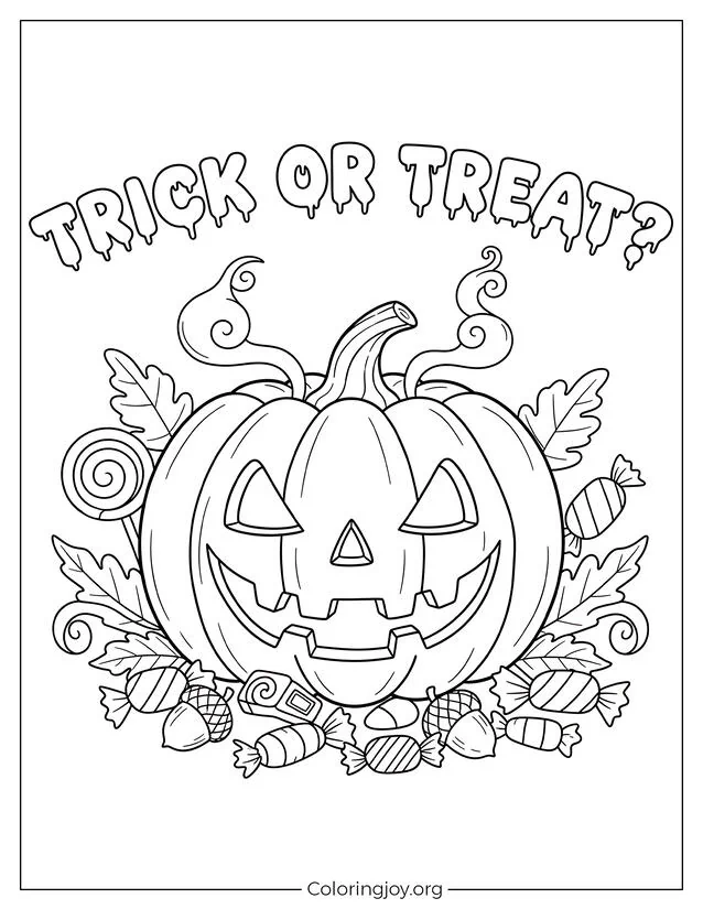 Página para colorear de truco o trato de calabaza
