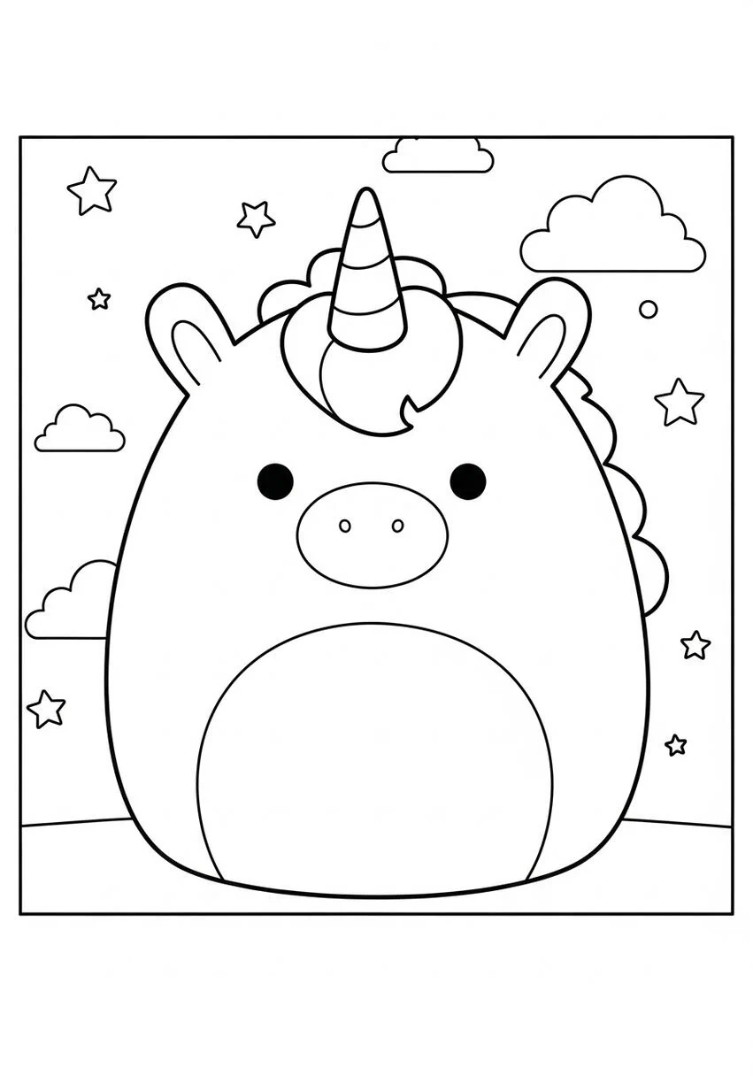Página para colorear de Unicornio Squishmallow