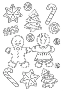 Festive Christmas Gingerbread Man and Woman Coloring Page