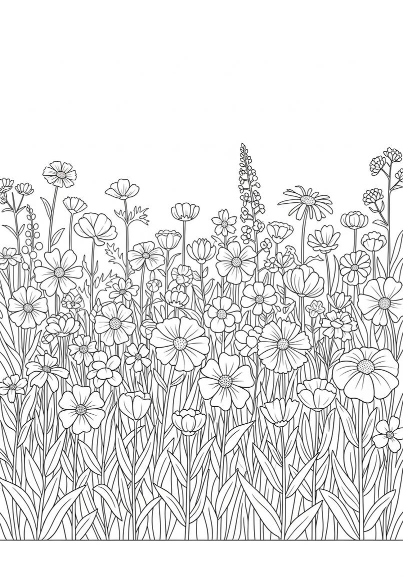 Field of Flowers Coloring Page