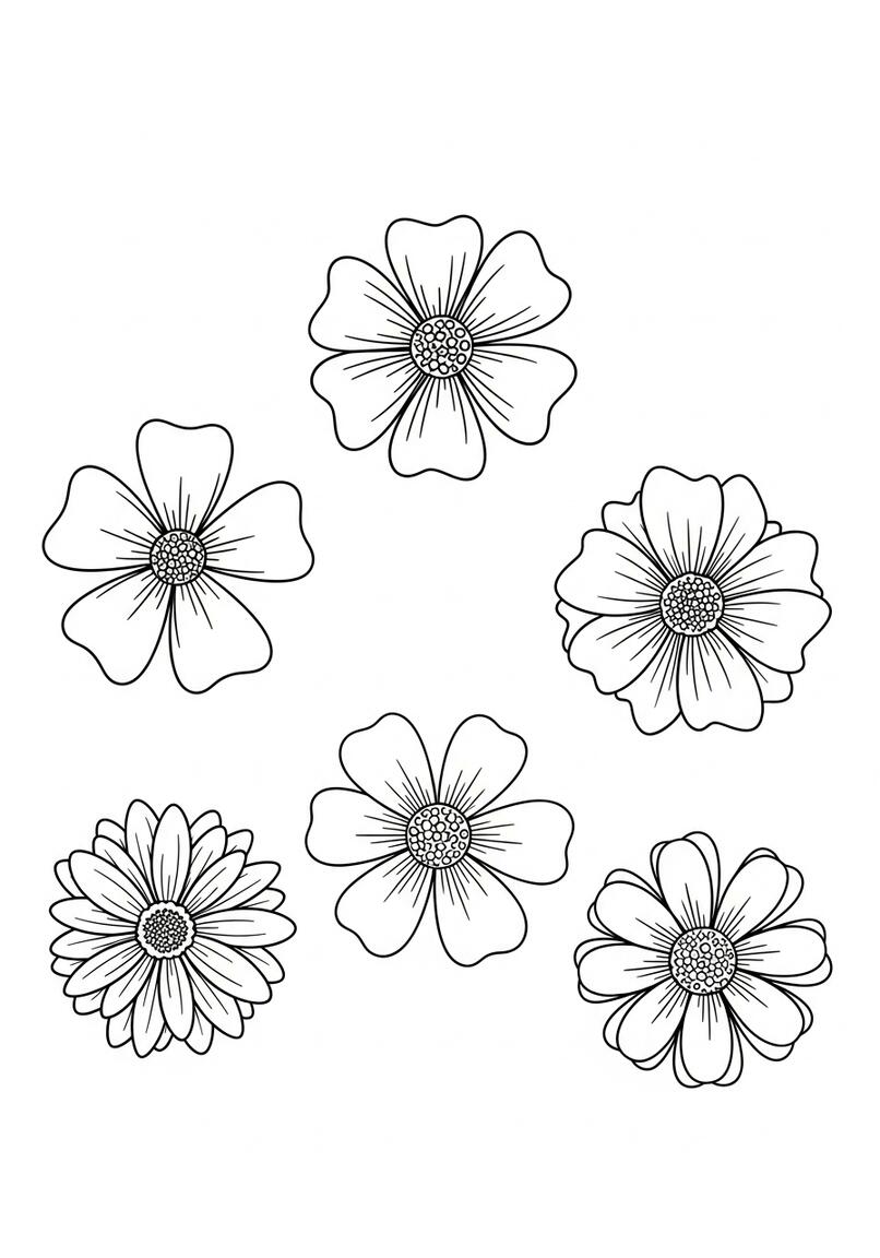 Five Little Flowers Coloring Page