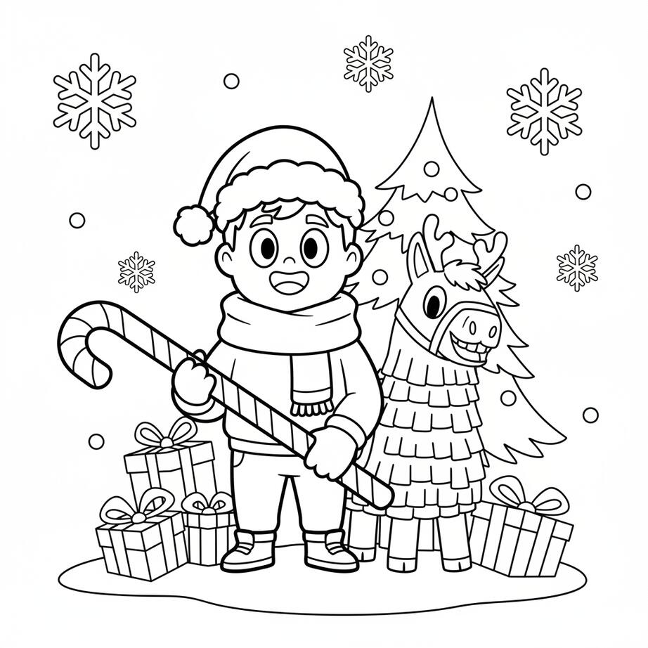 Fortnite Christmas Character and Loot Llama Celebration Coloring Page