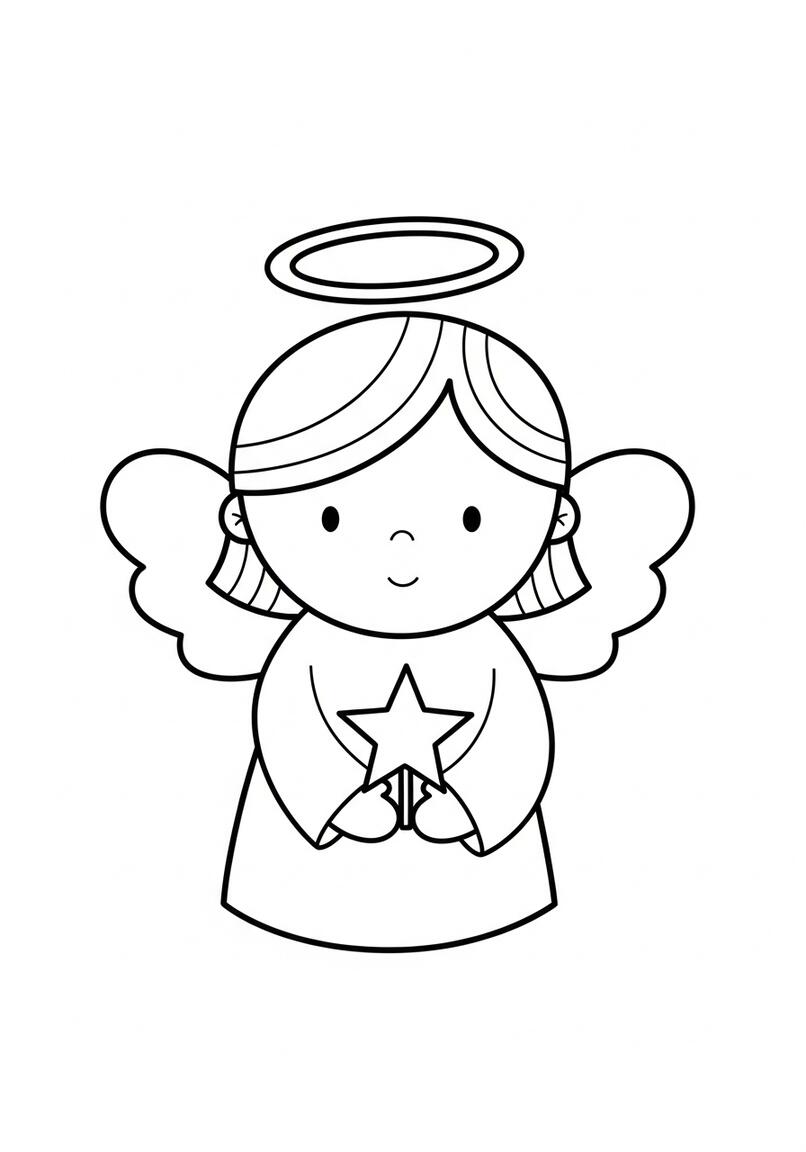 Friendly Cartoon Christmas Angel Coloring Sheet