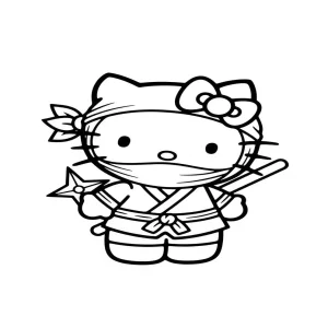 Friendly Ninja Warrior Hello Kitty Coloring Page