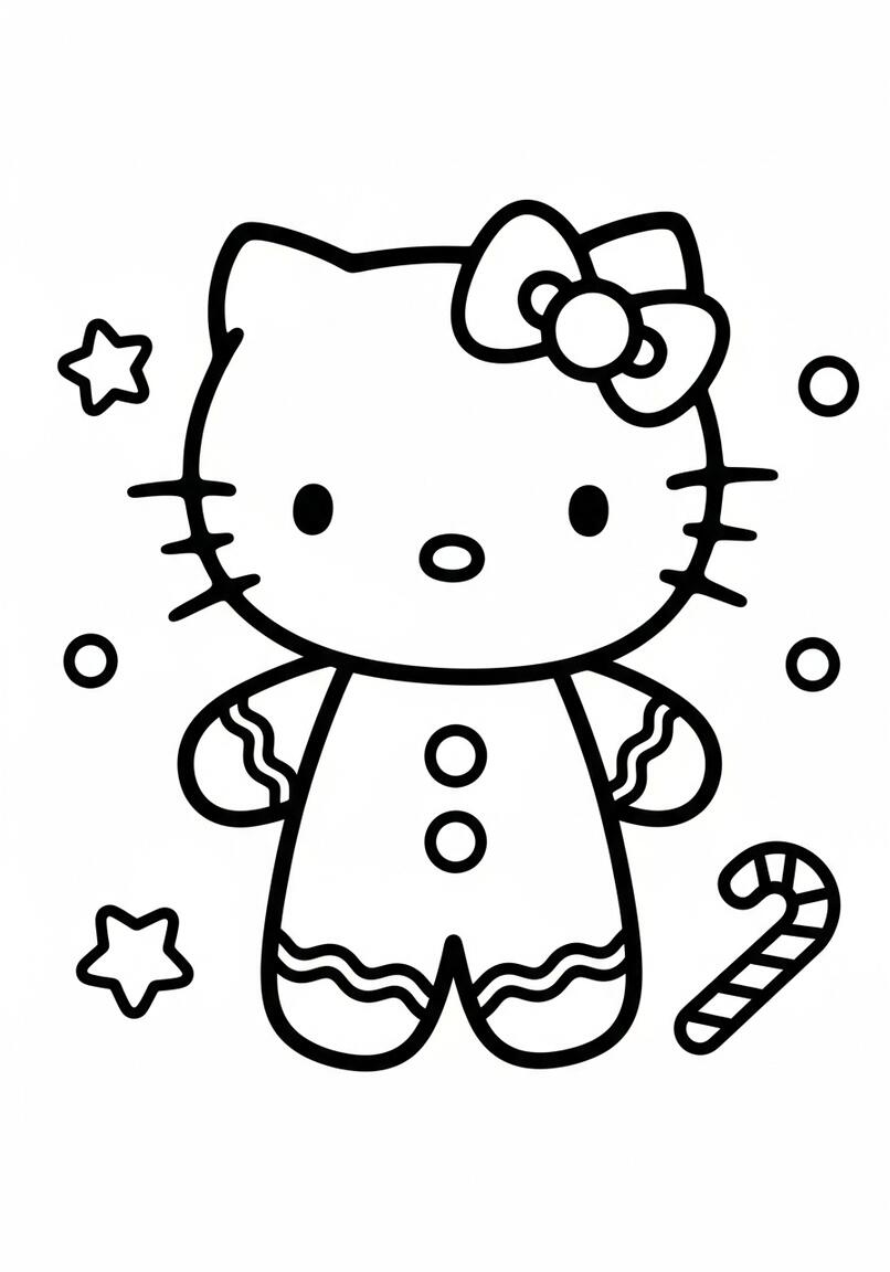 Gingerbread Hello Kitty Holiday Coloring Sheet