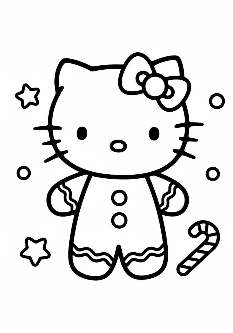 Gingerbread Hello Kitty Holiday Coloring Sheet