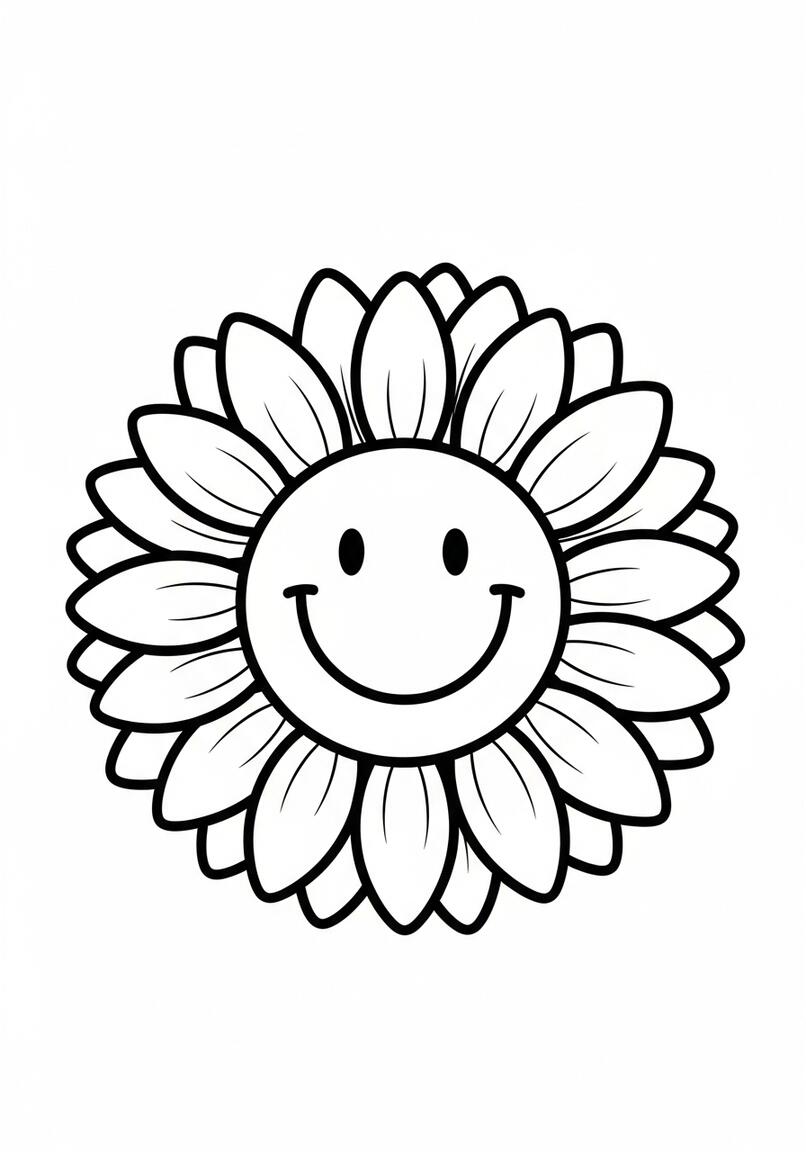 Happy Sunflower Coloring Page