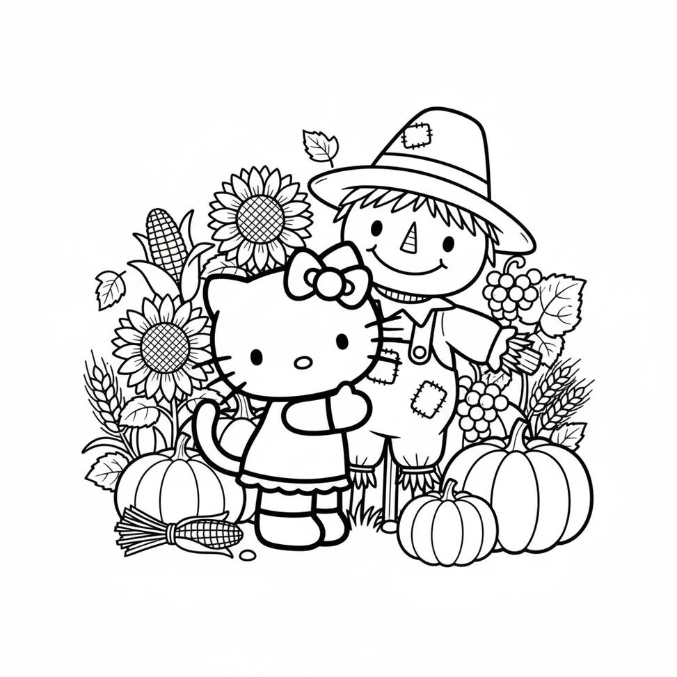 Harvest Time Hello Kitty Coloring page