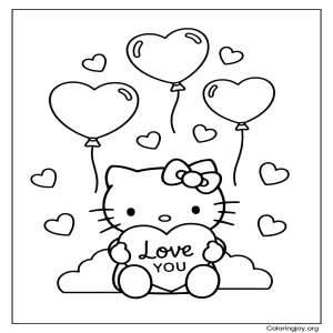 Hello kitty with Love you and heart Ballons