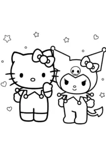 Hello Kitty and Kuromi Friends Coloring Page