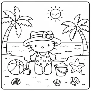 Hello Kitty At The Beach Coloring Page