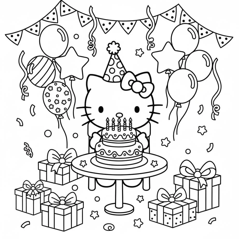 Hello Kitty Birthday Party Coloring Page