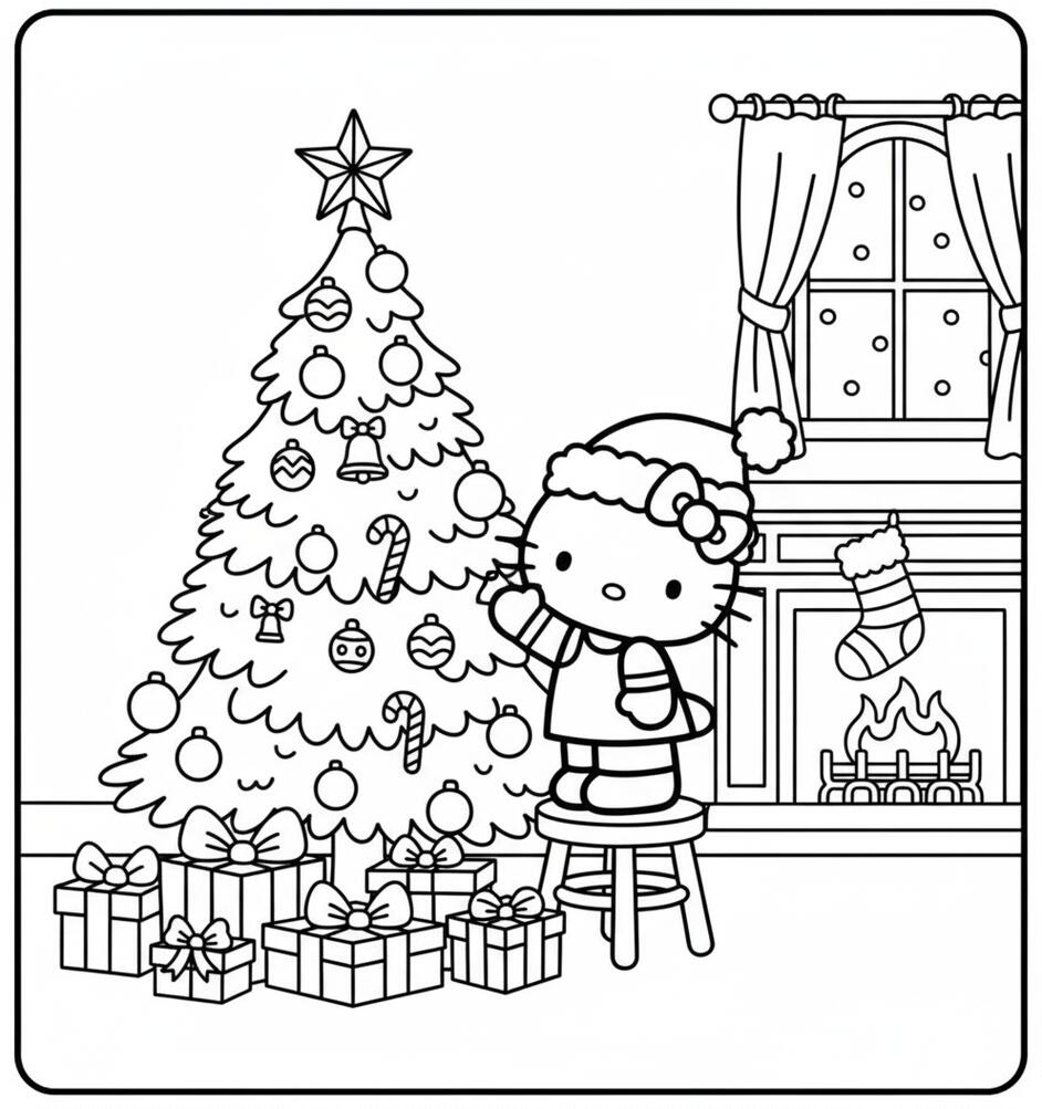Hello Kitty Christmas Coloring Page