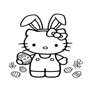 Hello Kitty Easter Bunny with Egg Coloring Page