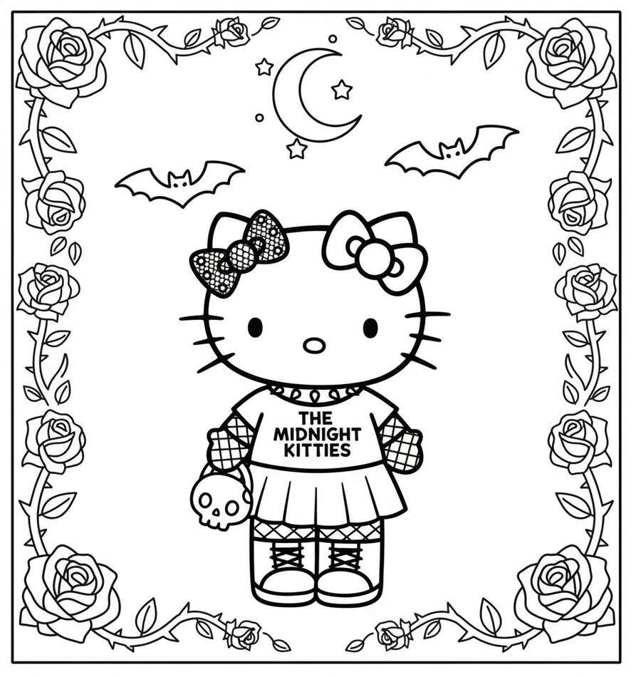 Hello Kitty Emo/Goth Style Coloring Page
