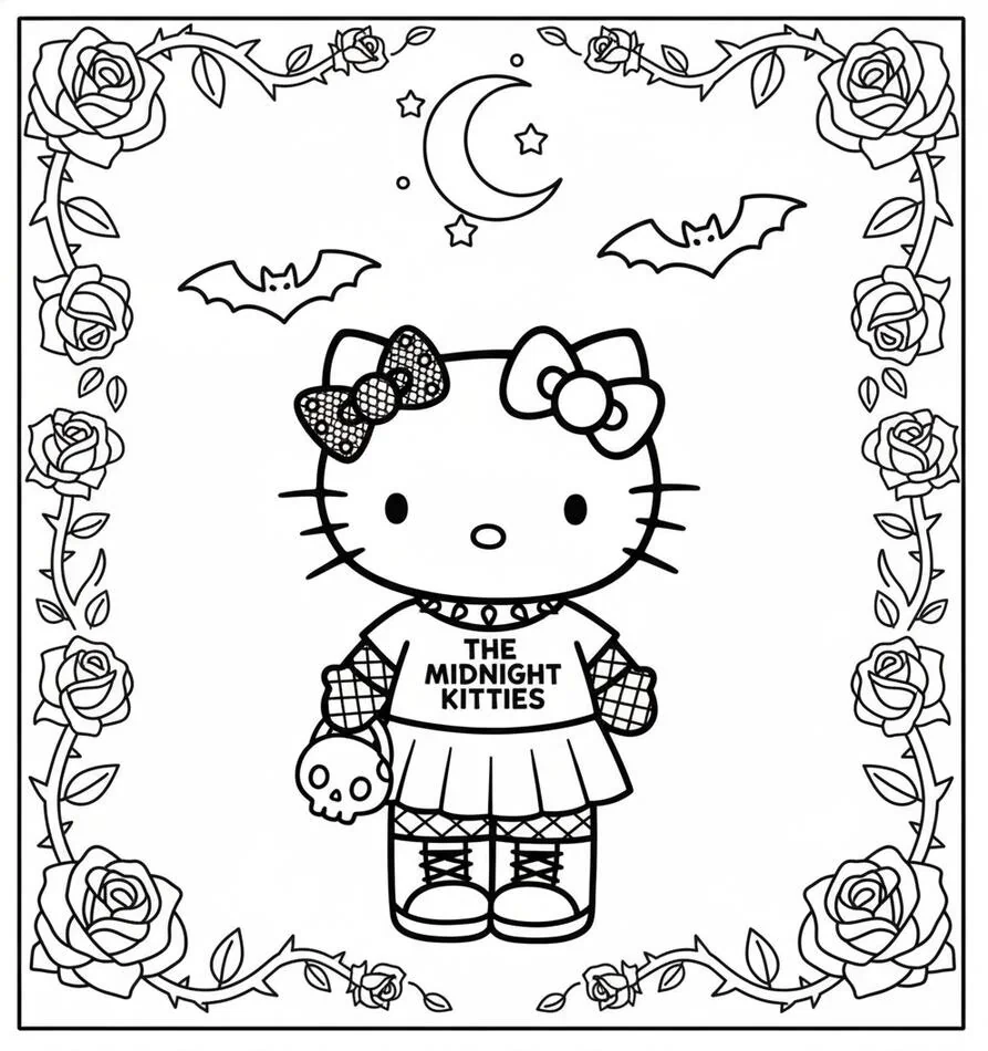 Hello Kitty Emo/Goth Style Coloring Page