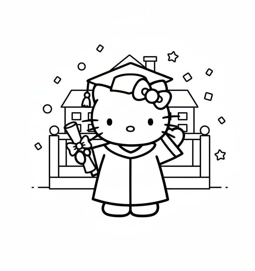 Hello Kitty Graduation Coloring Page