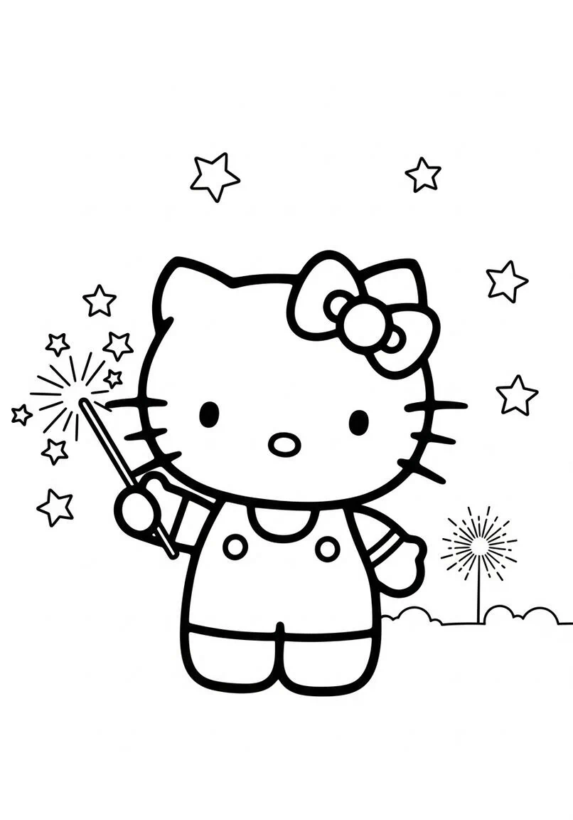 Hello Kitty Holding Sparkler Coloring Page